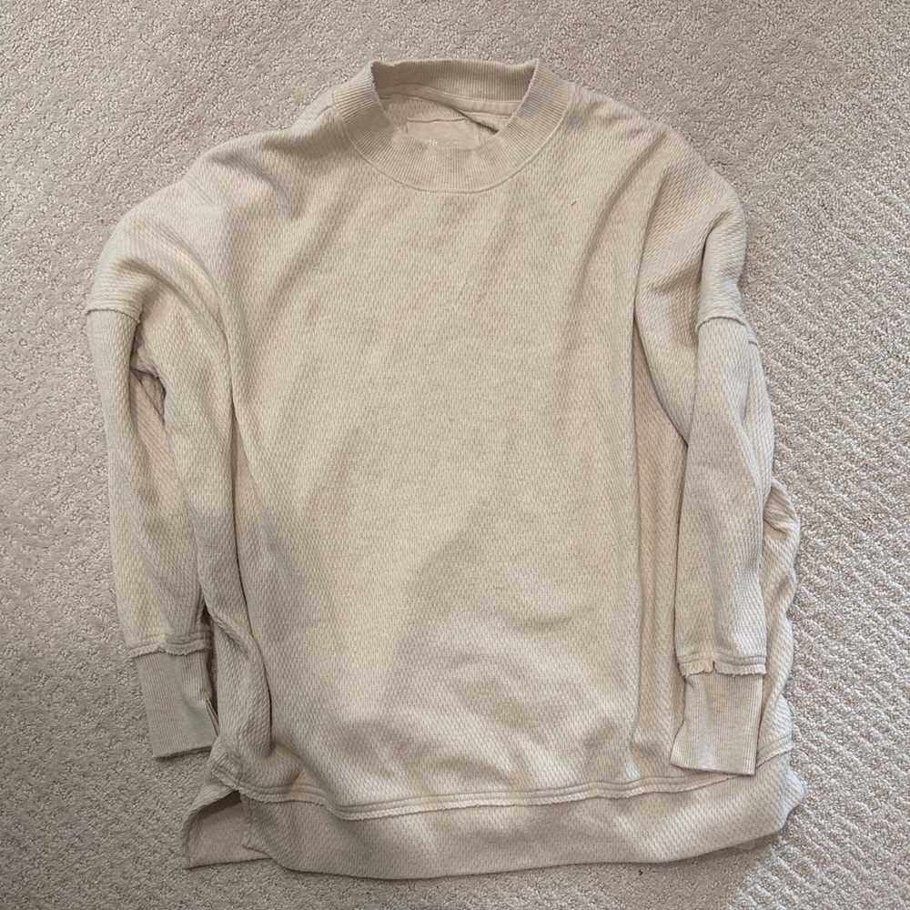 Aerie women’s Beige waffle Crewneck sweatshirt